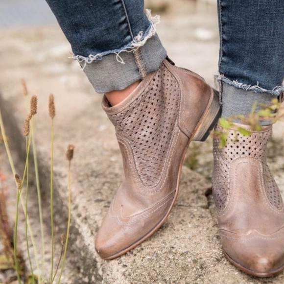 BED|STU Shoes - BED|STU Taupe Perforated Ankle Booties